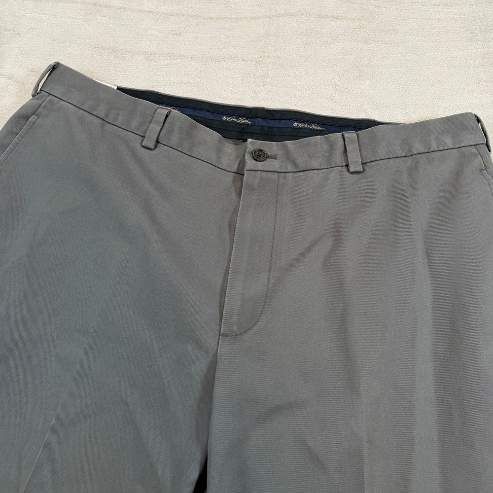 Brooks Brothers Mens 38x30 Advantage Chino Clark Grey Flat Front Cotton Pants - Picture 3 of 10
